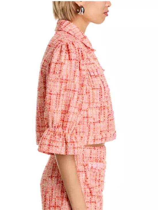 Cinq a Sept Lucie Boucle Julieta Puff Sleeve Jacket Pink Poppy Size 10 NWT New - Picture 4 of 14